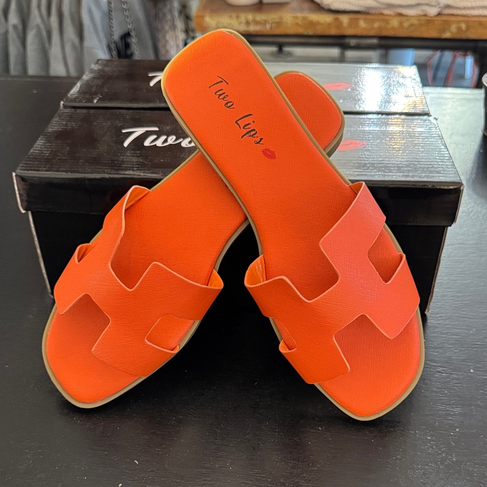 Two Lips Bold Orange Slide Sandals